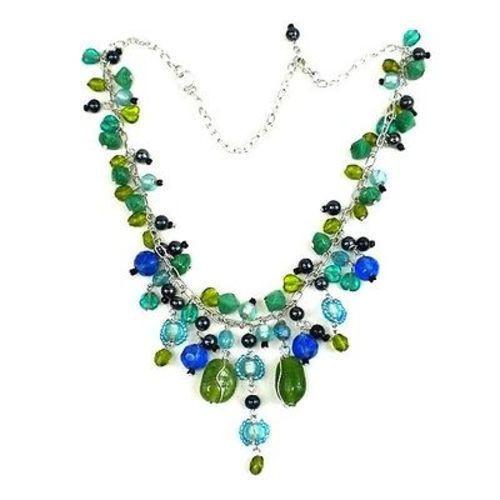 Green and Blue Glass Bead Charm Necklace