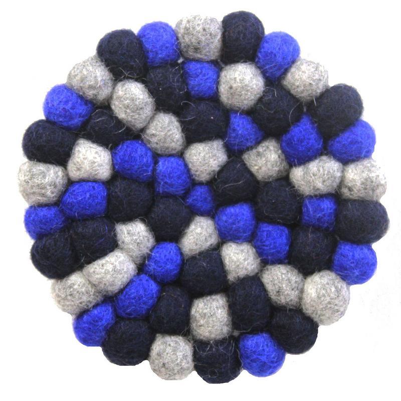 Hand Crafted Felt Ball Coasters from Nepal: 4-pack, Chakra Dark Blues