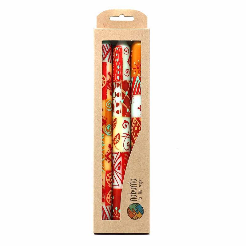 Hand Painted Candles in Owoduni Design (three tapers) - Nobunto