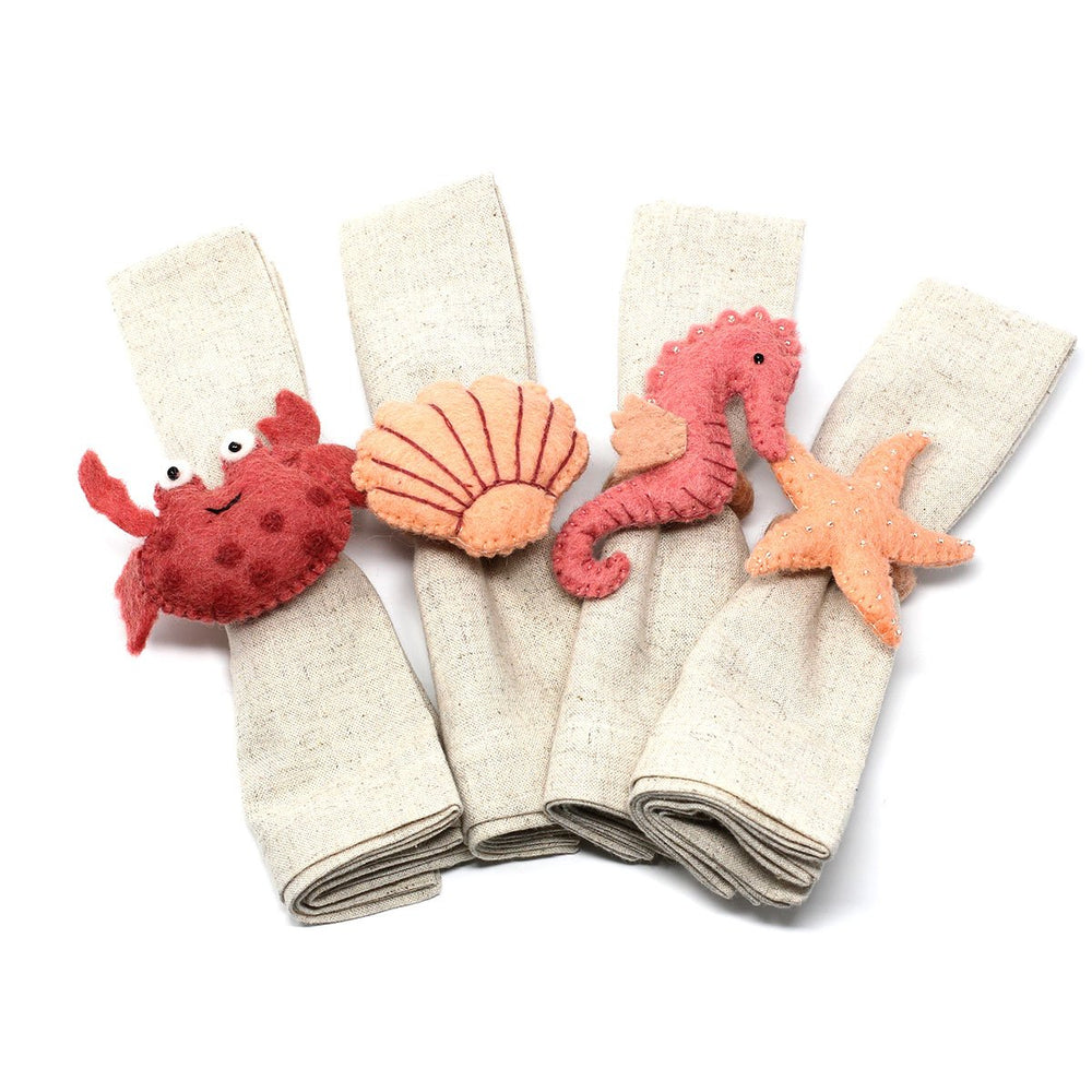 Hand-felted Seashore Napkin Rings, Set of Four Designs - Global Groove (T)