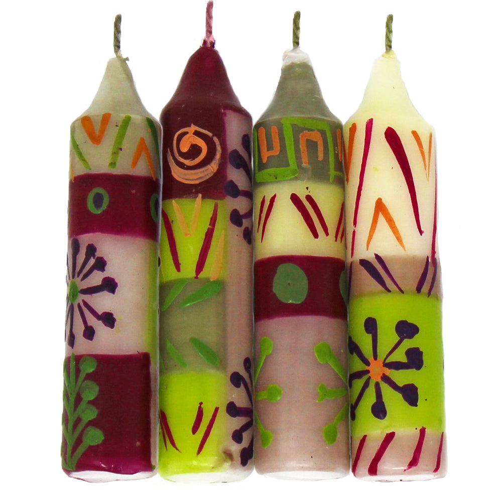 Hand-Painted 4" Dinner or Shabbat Candles, Set of 4 (Kileo Design)