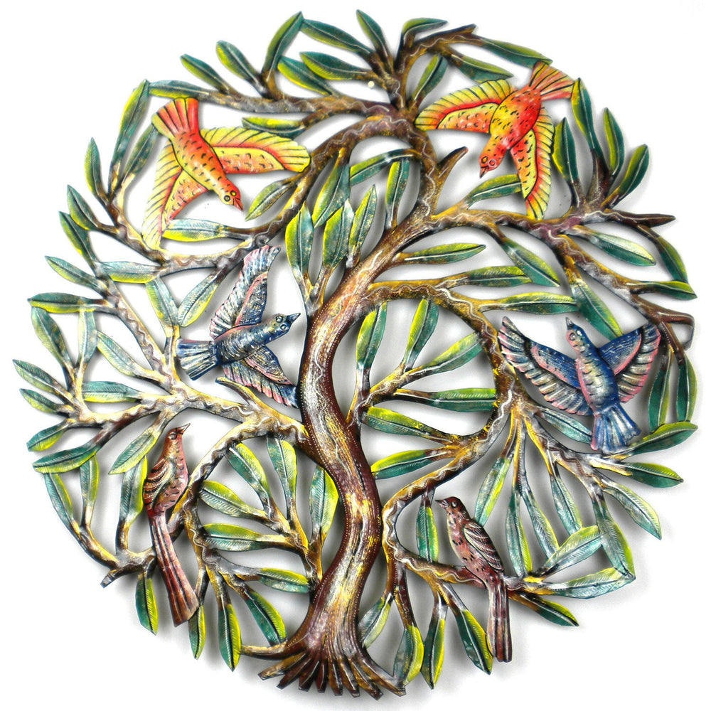 24 inch Painted Tree with Birds - Croix des Bouquets