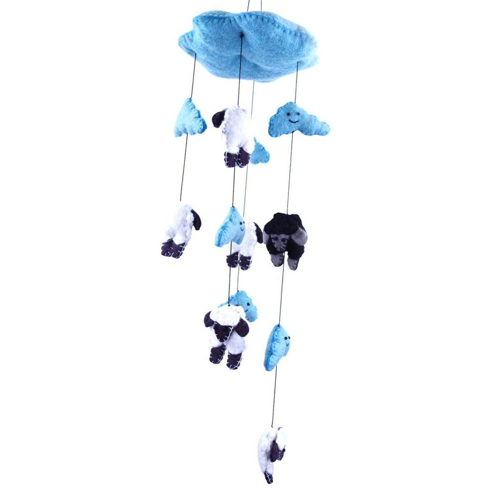 Blue Felt Counting Sheep Mobile - Global Groove