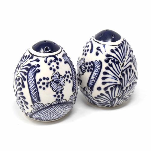 Handmade Pottery Spice Shakers, Blue Flower