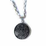 Alpaca Silver Aztec Calendar Pendant with Chain