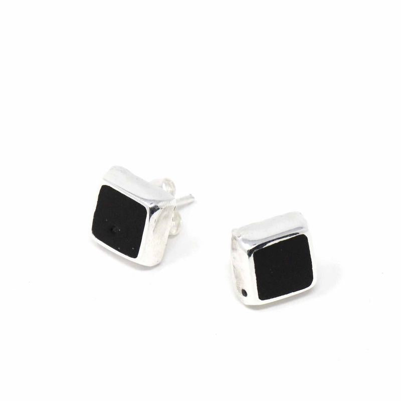 Sterling Silver Earrings, Sterling Silver Black Square