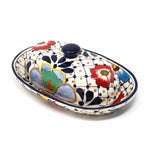 Handmade Pottery Butter Dish, Dots & Flowers