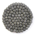 Hand Crafted Felt Ball Trivets from Nepal: Round, Dark Grey